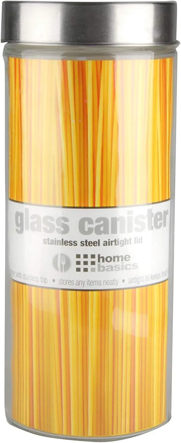 Home Basics Tall Glass Canister with Lid (Clear) | Glass Food Storage Canister for Dry Pasta, Flour, Trail Mix, and Candy | Kitchen Glass Containers