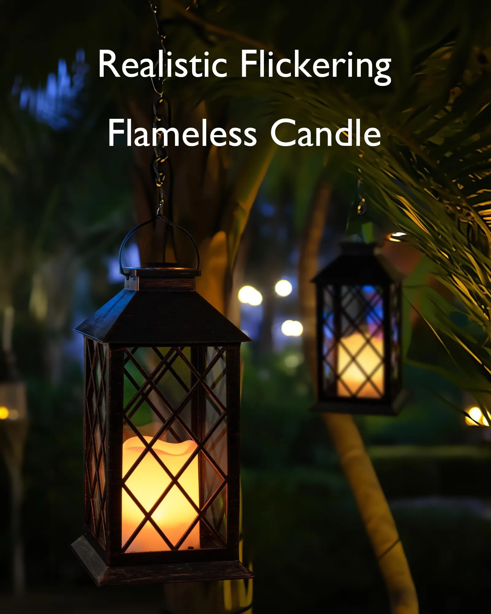 Homemory Solar Lanterns Outdoor Waterproof Hanging with Flickering Flameless Candles, 2 Pack 13'' Garden Outdoor Lantern Decorative for Patio Front Porch Backyard Balcony Cabin Outside(Antique Copper)