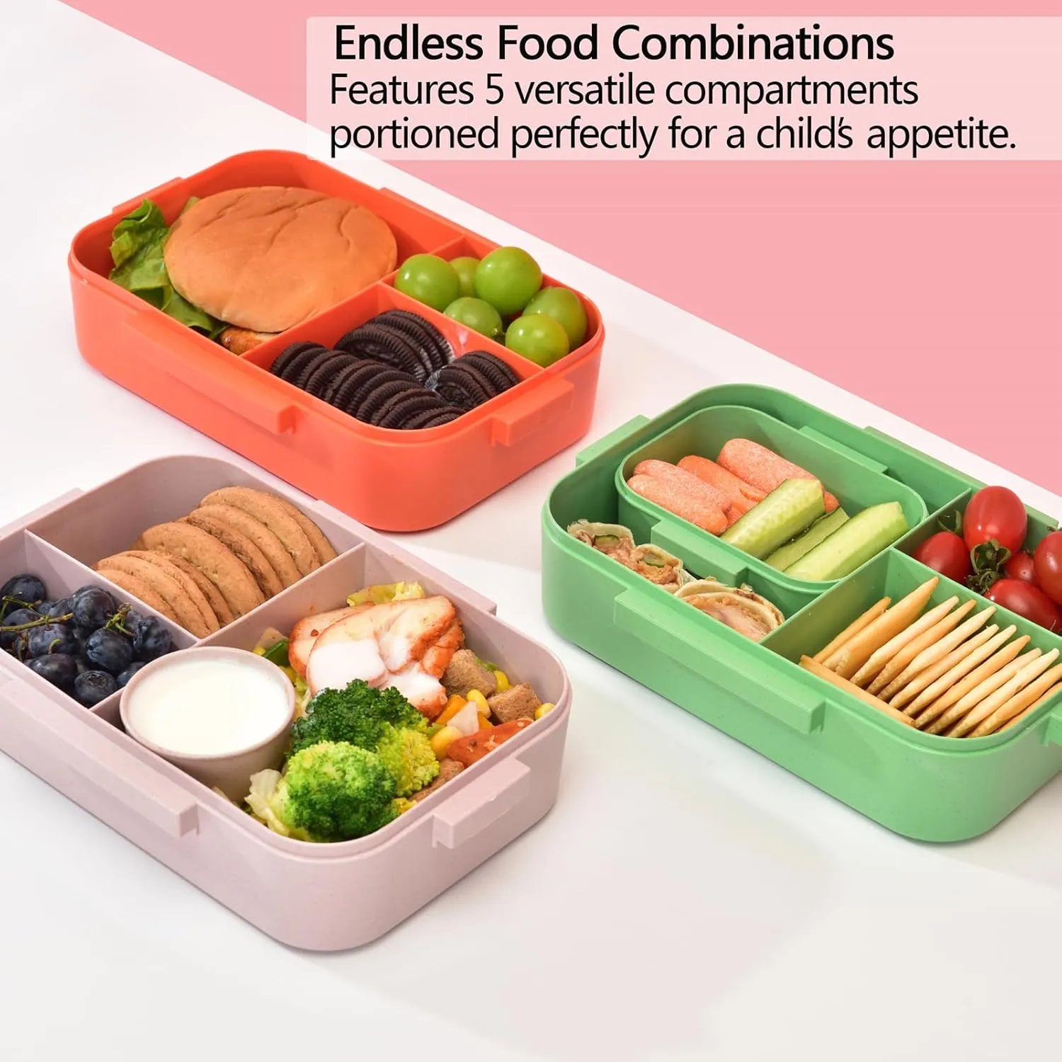 Homestockplus 1200ML Bento Box With Spoon & Fork, Wheat Straw Lunch Container for School, Office & Travel, BPA-Free Lunch Box, Lightweight and Easy Open On-the-Go Food Container for over 8 years old