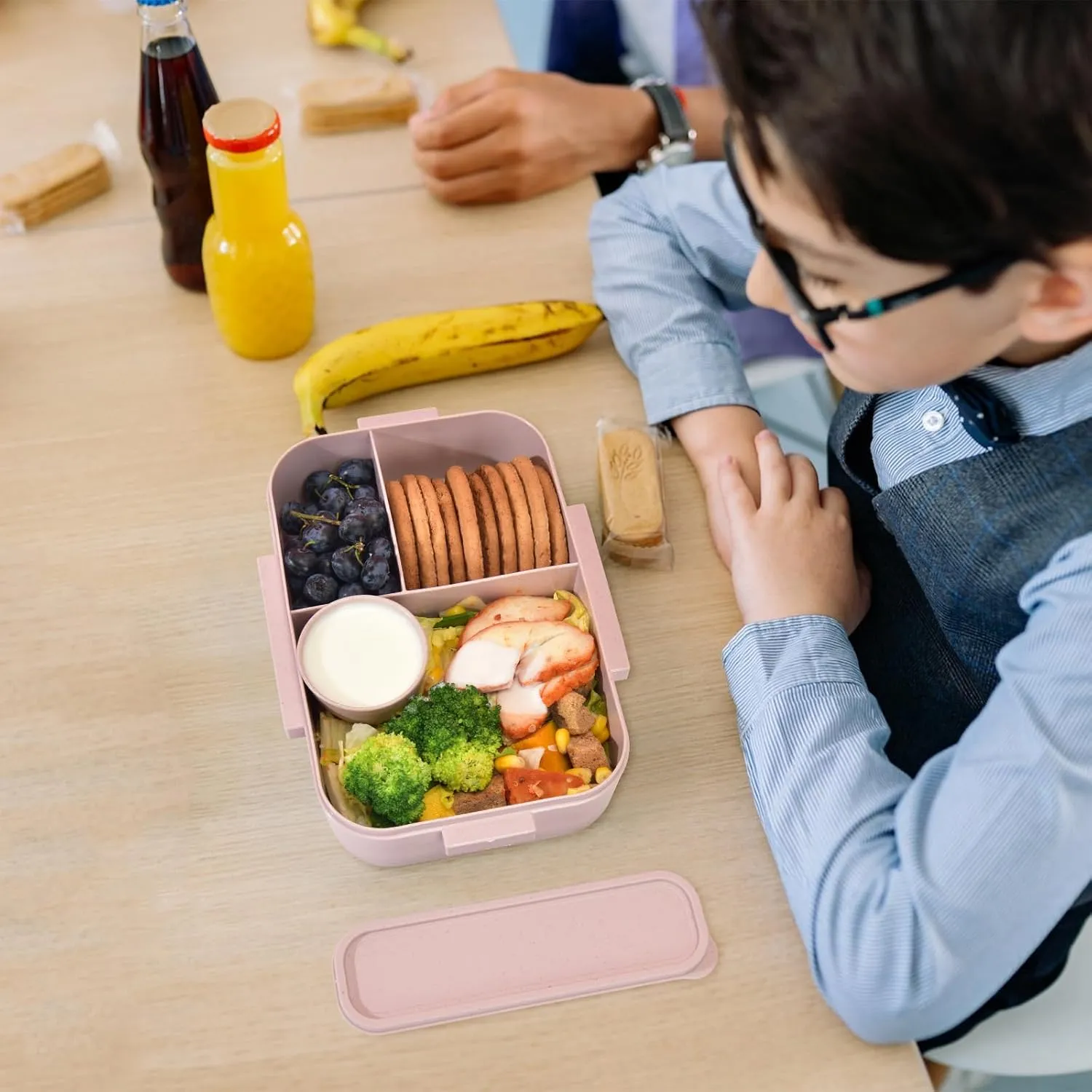 Homestockplus 1200ML Bento Box With Spoon & Fork, Wheat Straw Lunch Container for School, Office & Travel, BPA-Free Lunch Box, Lightweight and Easy Open On-the-Go Food Container for over 8 years old