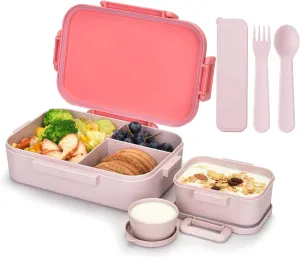 Homestockplus 1200ML Bento Box With Spoon & Fork, Wheat Straw Lunch Container for School, Office & Travel, BPA-Free Lunch Box, Lightweight and Easy Open On-the-Go Food Container for over 8 years old