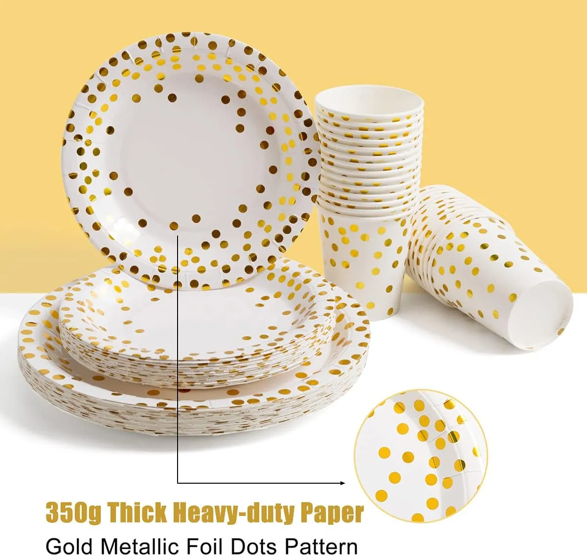HOMIX 175 Piece Gold Party Supplies Set Serves 25 - Gold Paper Plates Napkins Cups with Gold Plastic Silverware Sets for Wedding Bridal Shower Baby Shower Holiday Parties