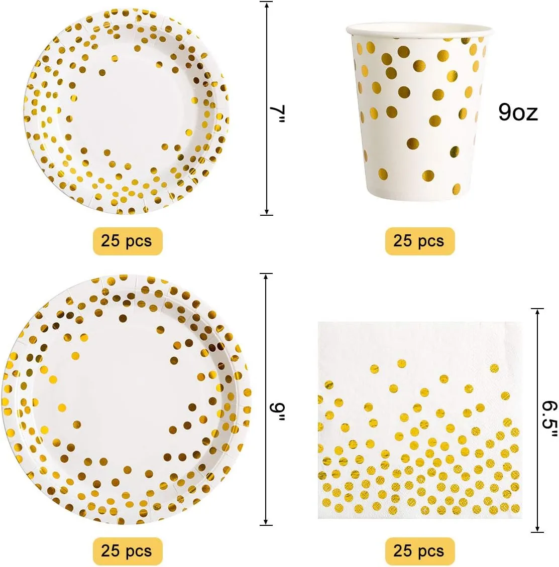 HOMIX 175 Piece Gold Party Supplies Set Serves 25 - Gold Paper Plates Napkins Cups with Gold Plastic Silverware Sets for Wedding Bridal Shower Baby Shower Holiday Parties