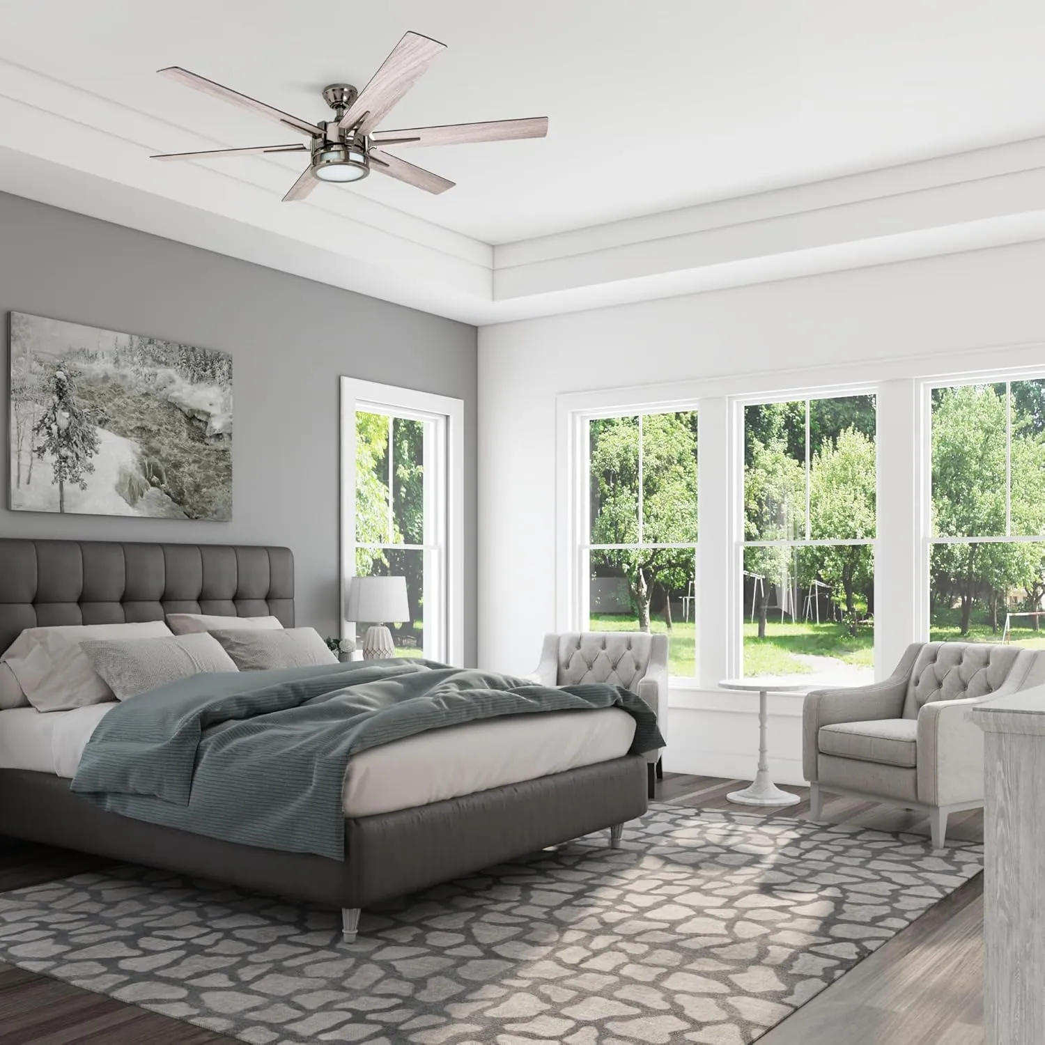Honeywell Ceiling Fans Kaliza Modern 56 Inch Ceiling Fan with Light, Remote Control Fan, LED Indoor Fan with 6 Blades, Gray Oak and Burnt Oak Blade Finish Options, Gun Metal (51035-01)