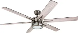 Honeywell Ceiling Fans Kaliza Modern 56 Inch Ceiling Fan with Light, Remote Control Fan, LED Indoor Fan with 6 Blades, Gray Oak and Burnt Oak Blade Finish Options, Gun Metal (51035-01)