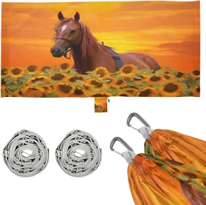Horse Sunflowers Camping Hammock, Single Portable Hammocks with Tree Straps & Attached Carry Bag, 330Lbs Capacity Perfect for Outside Indoor Hiking Beach Backpack Travel