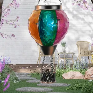 Hot Air Balloon Solar Lantern with Flickering Flame Hanging Solar Lanterns Outdoor Lights Waterproof Lanterns Decorative Garden Patio Yard Party Decor Colorful