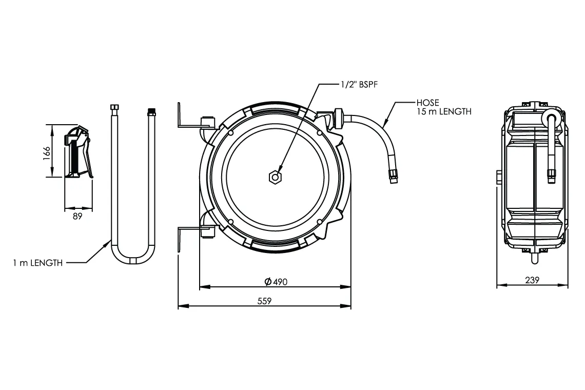 Hot or Cold Water Wash Down Hose Reel with Trigger Spray