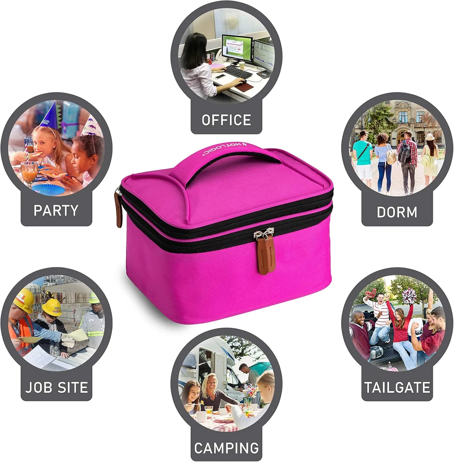 HotLogic 16801172-PK Food Warming Tote Lunch Bag Plus 120V with Glass Dish, Pink