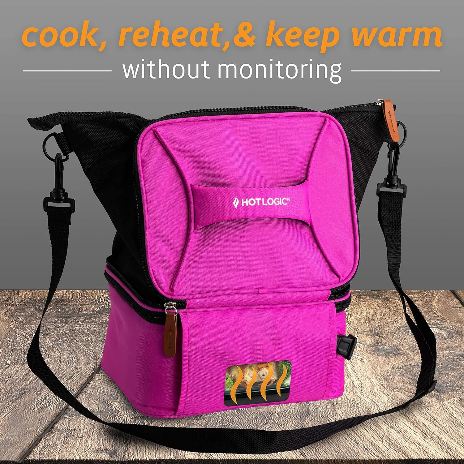HotLogic 16801172-PK Food Warming Tote Lunch Bag Plus 120V with Glass Dish, Pink