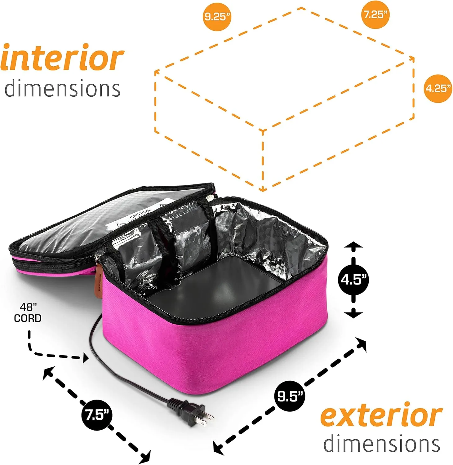 HotLogic 16801172-PK Food Warming Tote Lunch Bag Plus 120V with Glass Dish, Pink