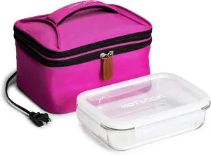 HotLogic 16801172-PK Food Warming Tote Lunch Bag Plus 120V with Glass Dish, Pink