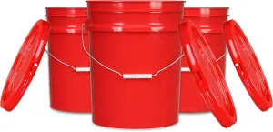 House Naturals 5 Gal Red Buckets with Lids - Food Grade - Pack of 3