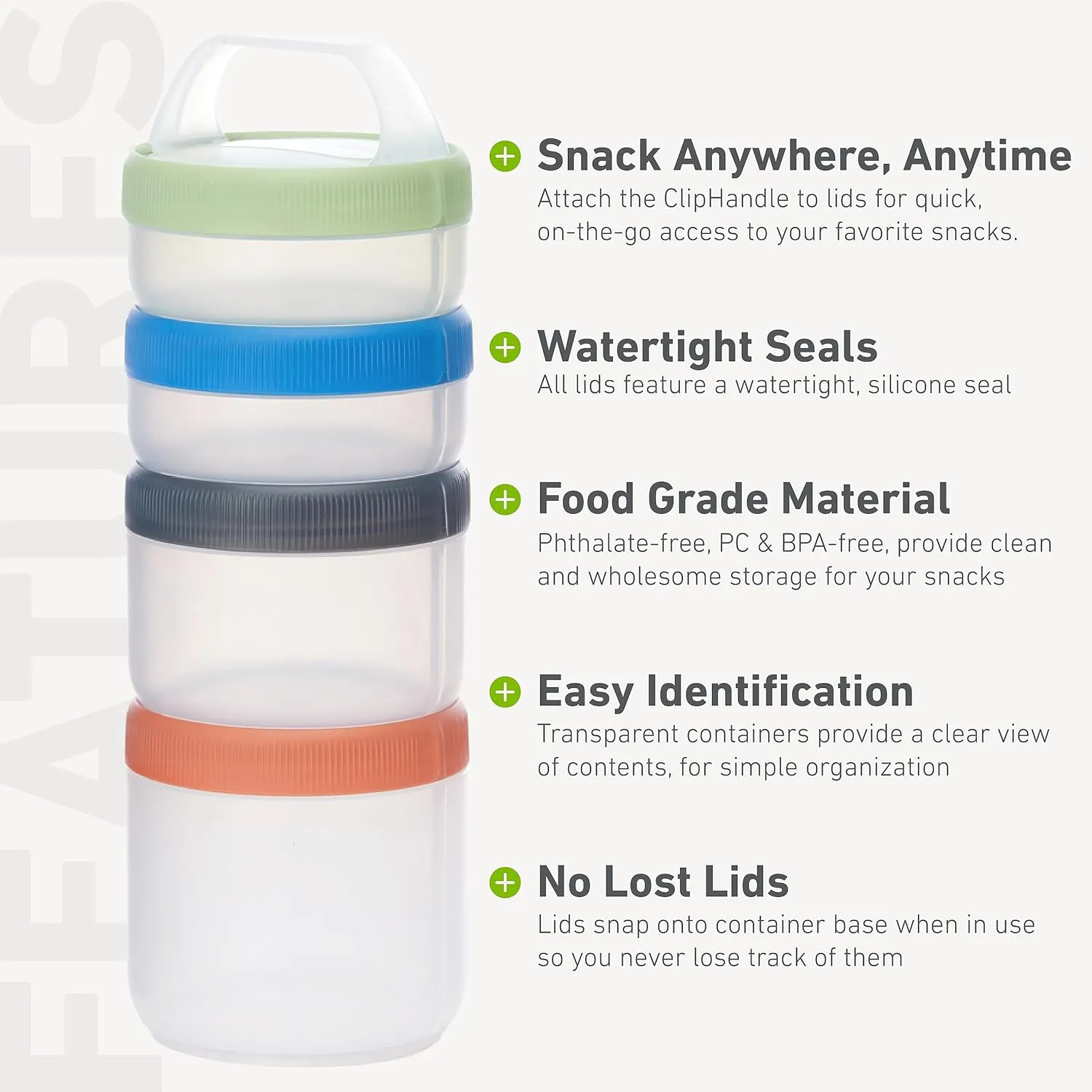 humangear Stax Modular Storage System - Food-Safe 4-Piece Stacking Container with Click-Handle