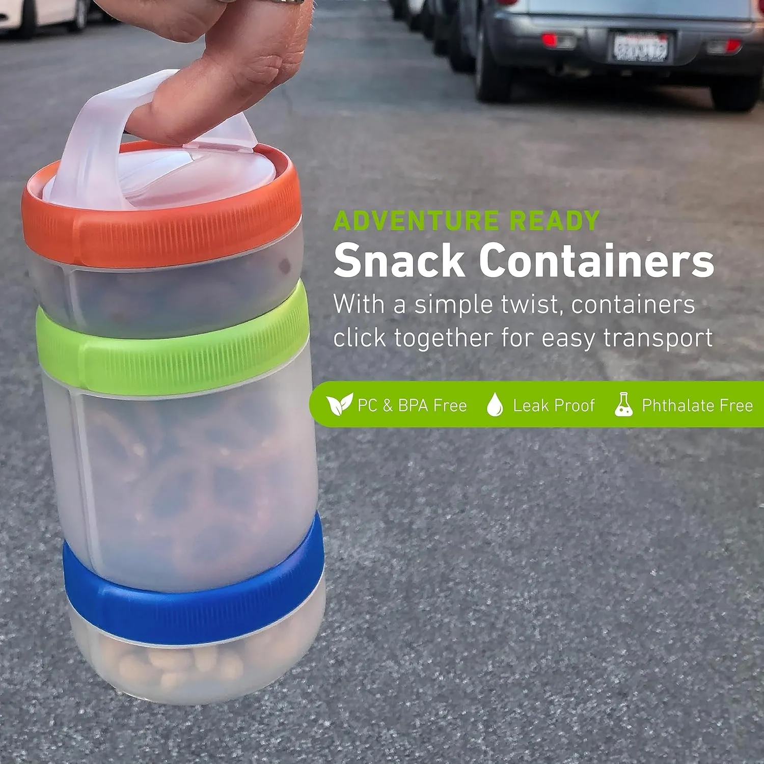 humangear Stax Modular Storage System - Food-Safe 4-Piece Stacking Container with Click-Handle