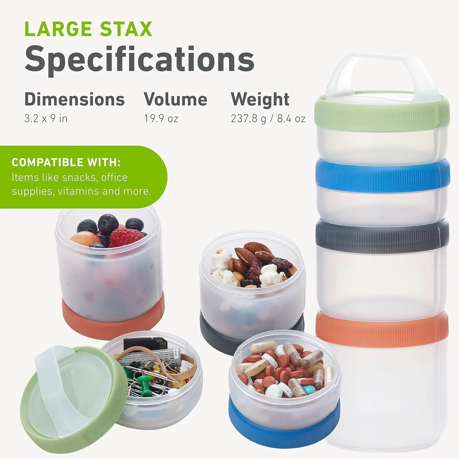 humangear Stax Modular Storage System - Food-Safe 4-Piece Stacking Container with Click-Handle