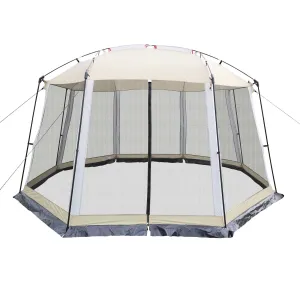 HYPER VENTURE Screen House 13x13 Feet Octagonal Mesh Canopy Camping Gazebo Shelter Tent for 8-10 People Outdoor Party Activities, Khaki