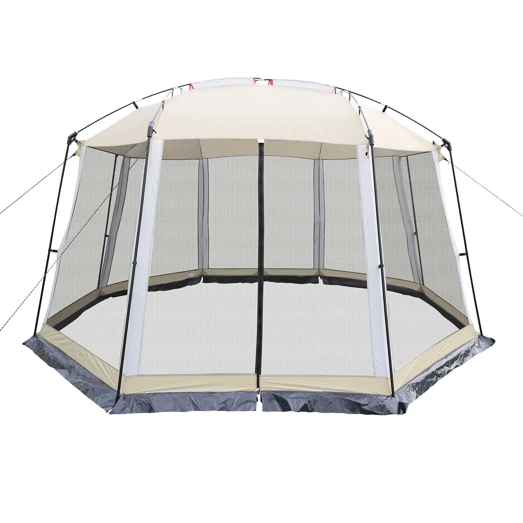 HYPER VENTURE Screen House 13x13 Feet Octagonal Mesh Canopy Camping Gazebo Shelter Tent for 8-10 People Outdoor Party Activities, Khaki