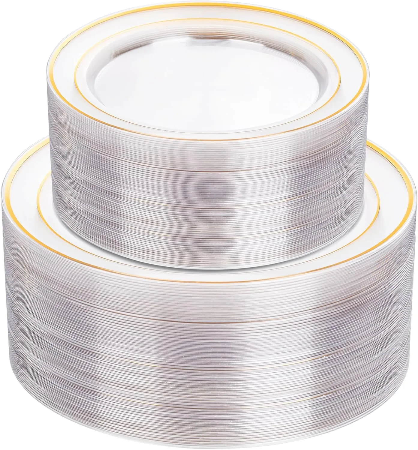 I00000 102 Pcs Clear Gold Plastic Plates - Disposable Party Plates, Gold Plates Disposable Include 51 Dinner Plates and 51 Dessert Plates, Plastic Plates for Party, Holiday, Wedding & Birthday