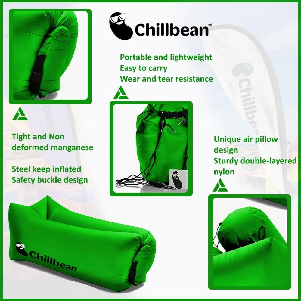 Inflatable Lounger Air Sofa Couch, Portable Water Proof Hammock for Hiking, Beach Inflatable Chair with Pillow, Single Layer Nylon Camping Essential for Picnics and Music Festivals (Green)