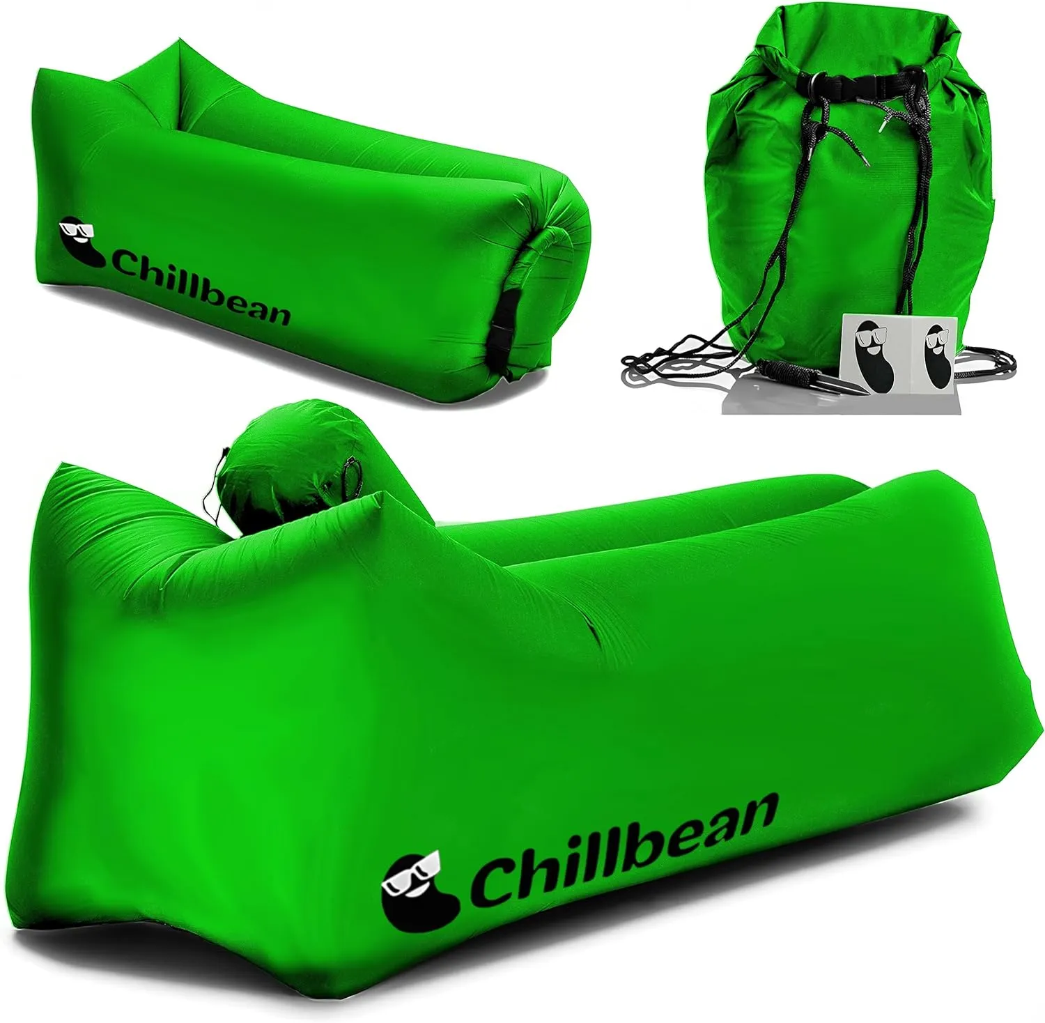Inflatable Lounger Air Sofa Couch, Portable Water Proof Hammock for Hiking, Beach Inflatable Chair with Pillow, Single Layer Nylon Camping Essential for Picnics and Music Festivals (Green)