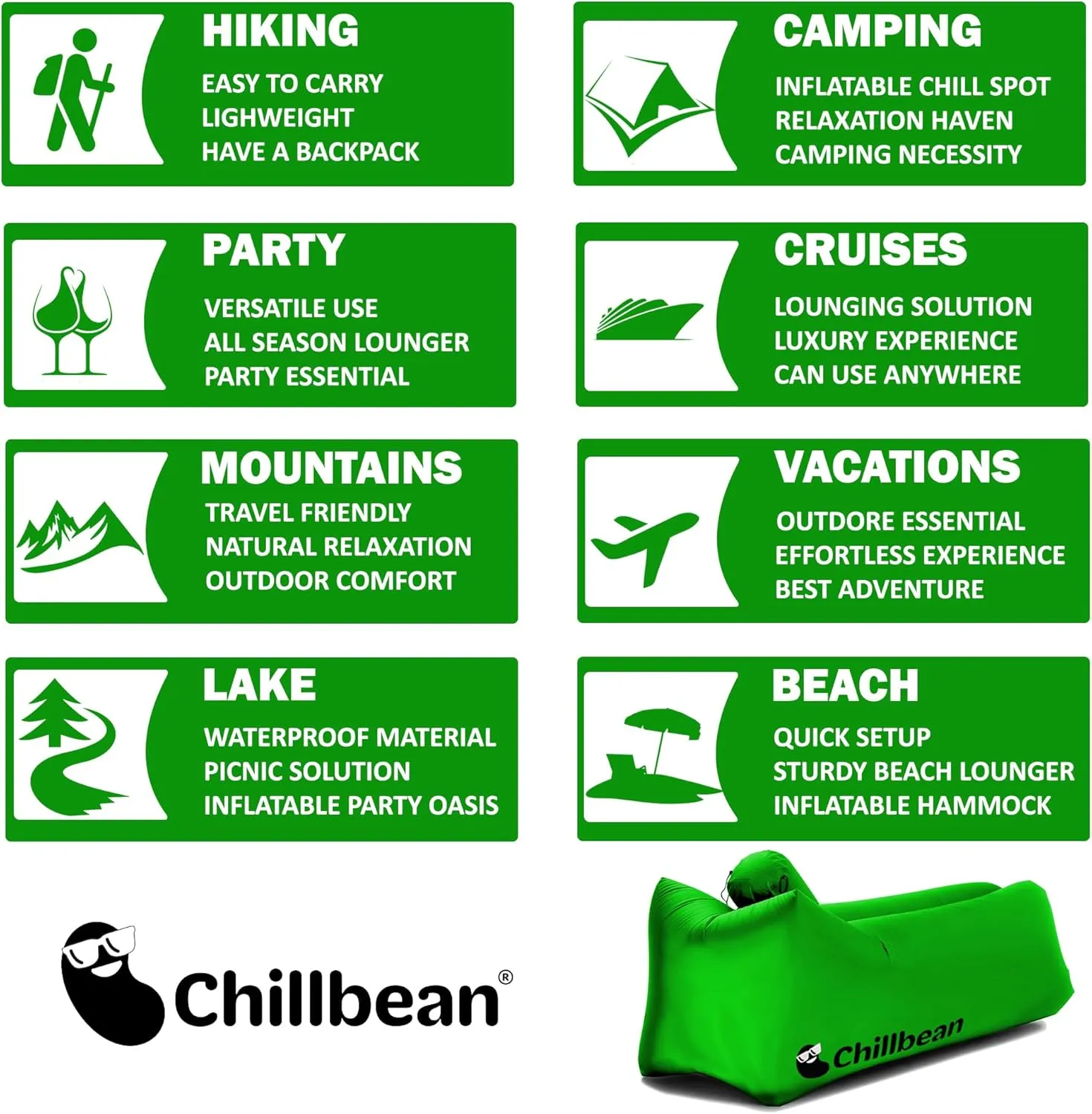 Inflatable Lounger Air Sofa Couch, Portable Water Proof Hammock for Hiking, Beach Inflatable Chair with Pillow, Single Layer Nylon Camping Essential for Picnics and Music Festivals (Green)