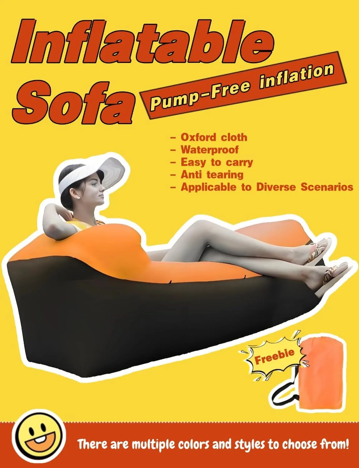 Inflatable Lounger Air Sofa Hammock - Portable, Water-Resistant and Leakproof Ideal for Backyard, Lakeside, Beach, Camping and More (Pillow-Shaped Purple and Black Splicing.)