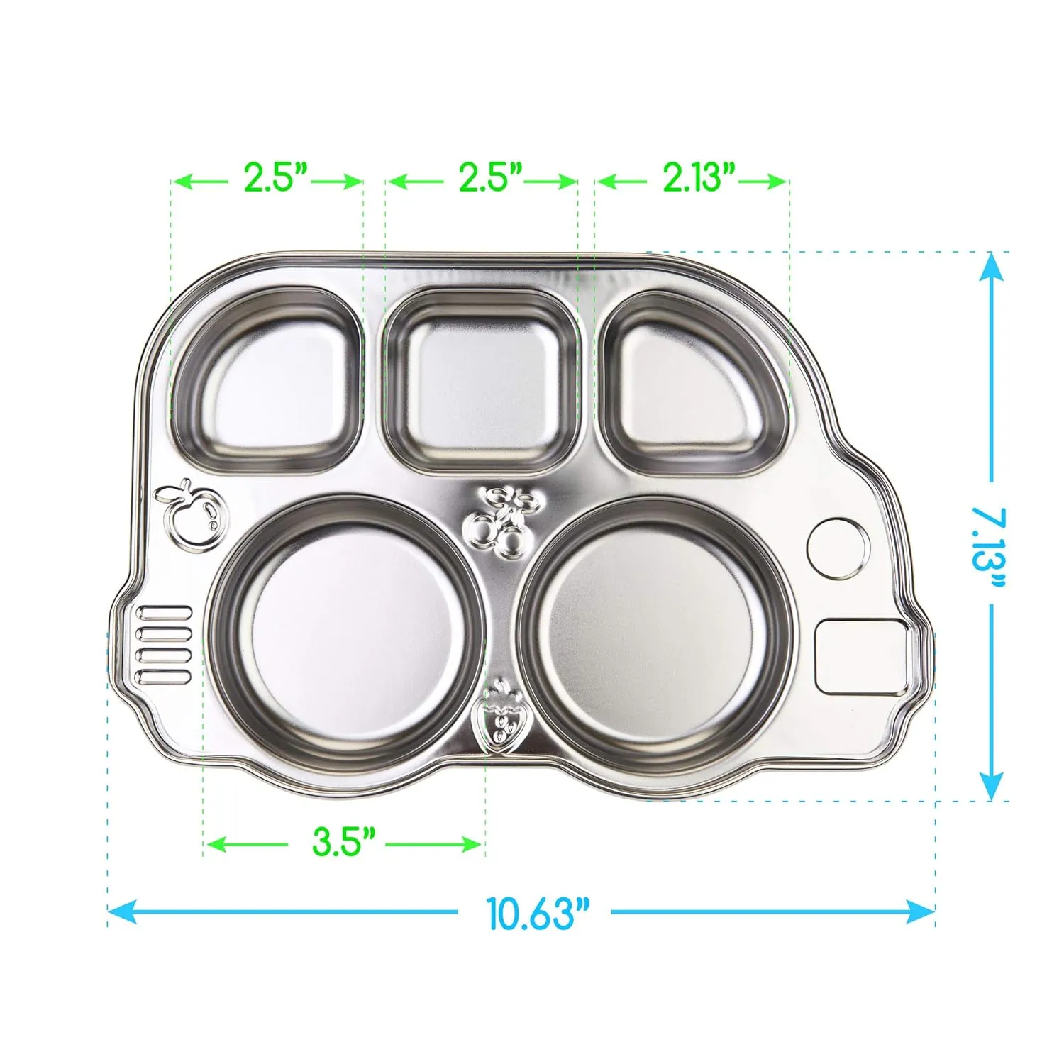Innobaby Stainless Bus Plate with Sectional Lid, The Original, Leak-Resistant Divided Platter, Mom Invented Fun Shape Mealtime Solution for Babies, Toddlers and Kids, BPA Free Plate, Orange, 2 Pack