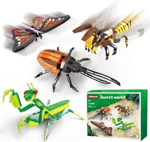 Insect Collection Building Block Set for Kids 6 , Butterfly Mantis Wasps Unicon Beetle Display Models for Nature Décor, 4 Packs Bug Building Toys, Fun Gift for Adults Boys Girls Nature Lovers (727PCS)