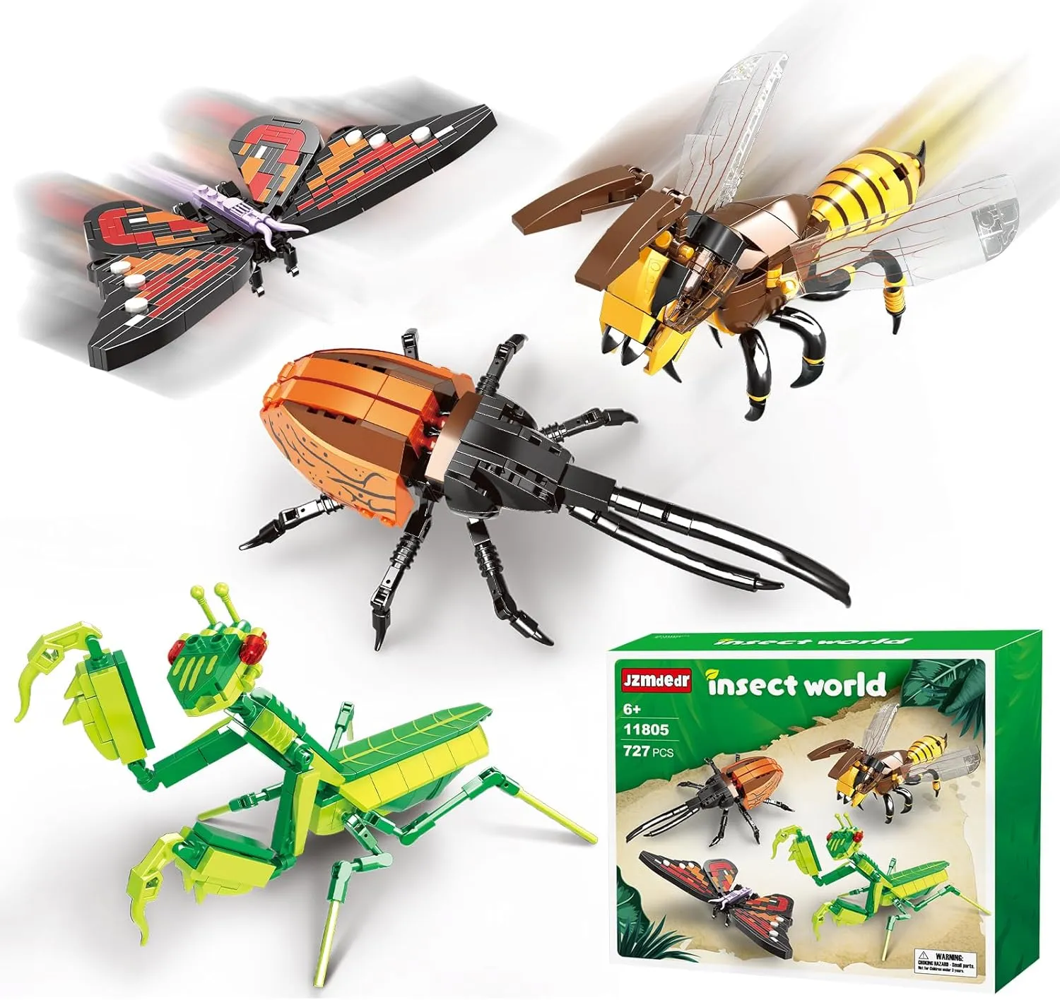 Insect Collection Building Block Set for Kids 6 , Butterfly Mantis Wasps Unicon Beetle Display Models for Nature Décor, 4 Packs Bug Building Toys, Fun Gift for Adults Boys Girls Nature Lovers (727PCS)