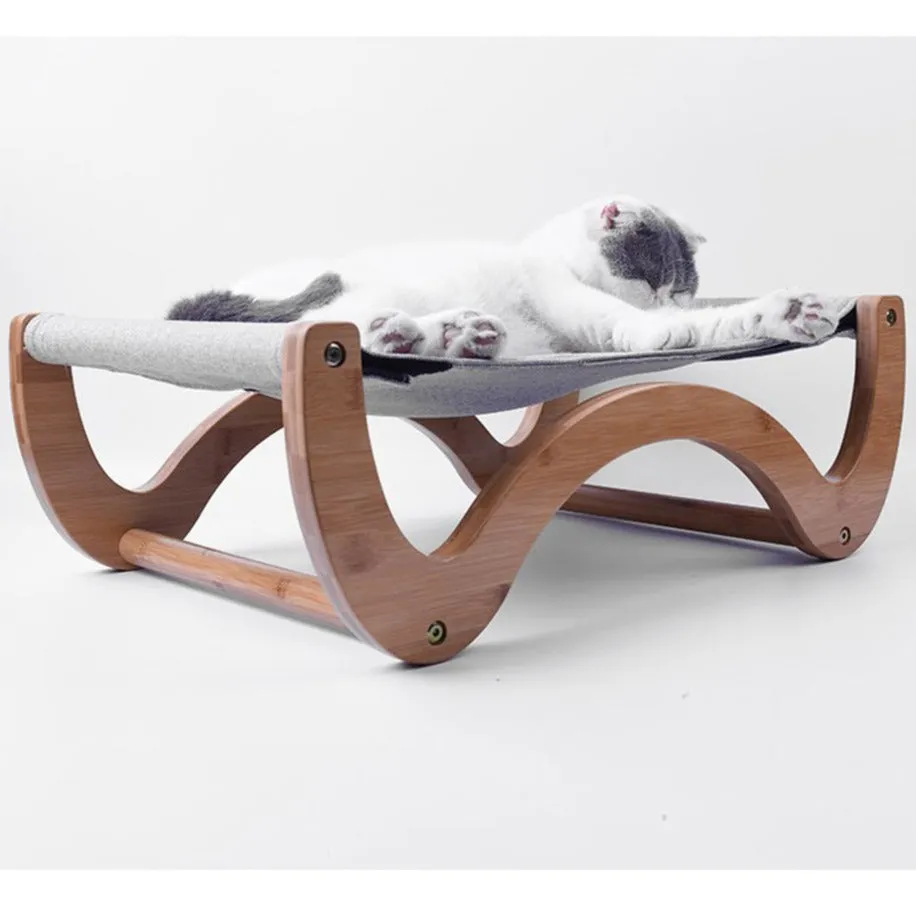 INSTACHEW Raunji Cat Hammock for Small to Medium Pets, Durable Flat Bed with Bamboo Wooden Frame, Mouldable Linen, and Breathable Mesh Mat for Kitten or Puppy