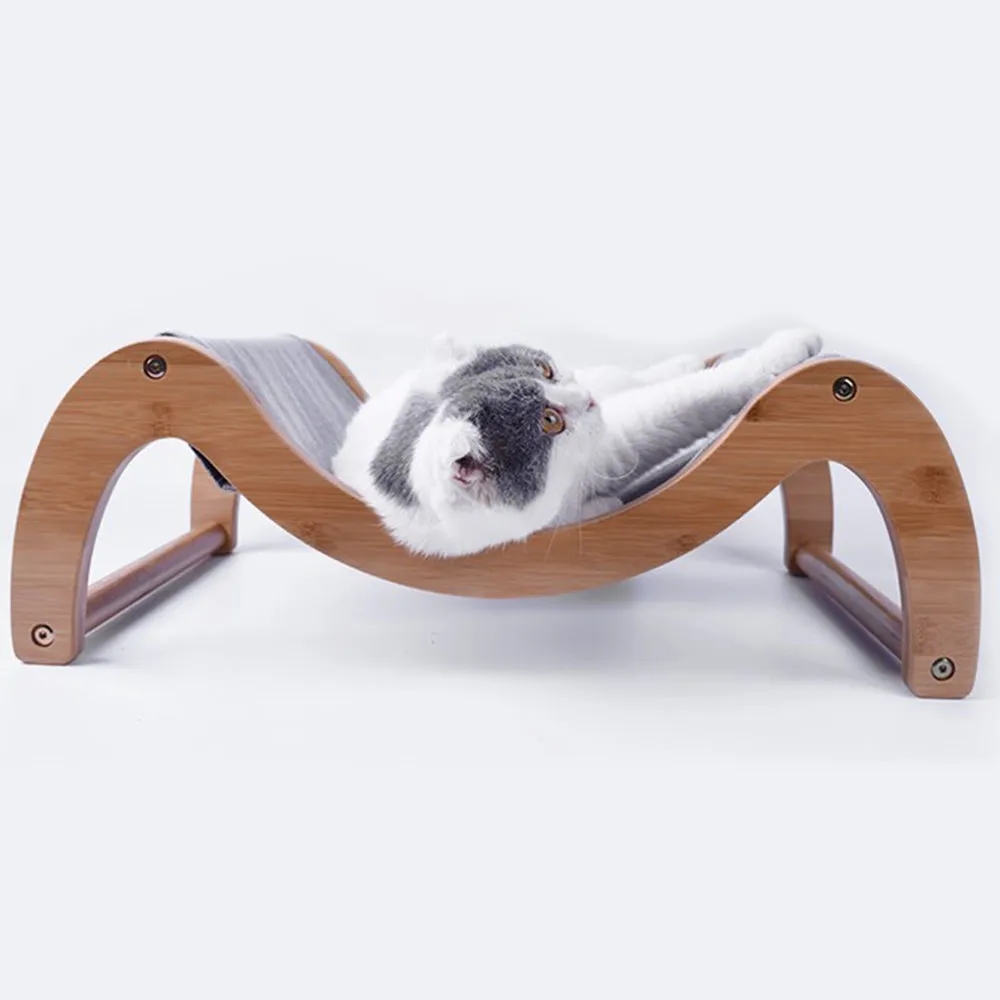 INSTACHEW Raunji Cat Hammock for Small to Medium Pets, Durable Flat Bed with Bamboo Wooden Frame, Mouldable Linen, and Breathable Mesh Mat for Kitten or Puppy