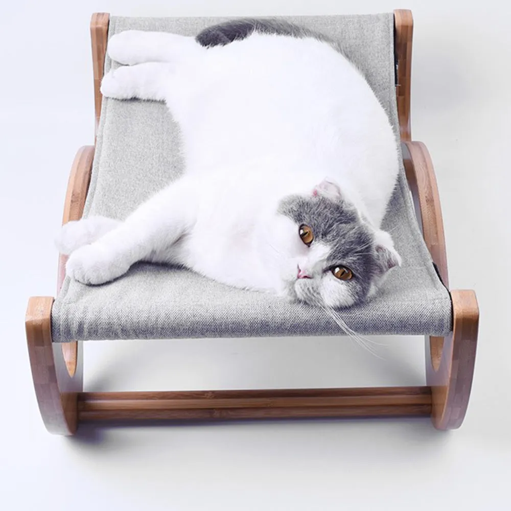 INSTACHEW Raunji Cat Hammock for Small to Medium Pets, Durable Flat Bed with Bamboo Wooden Frame, Mouldable Linen, and Breathable Mesh Mat for Kitten or Puppy