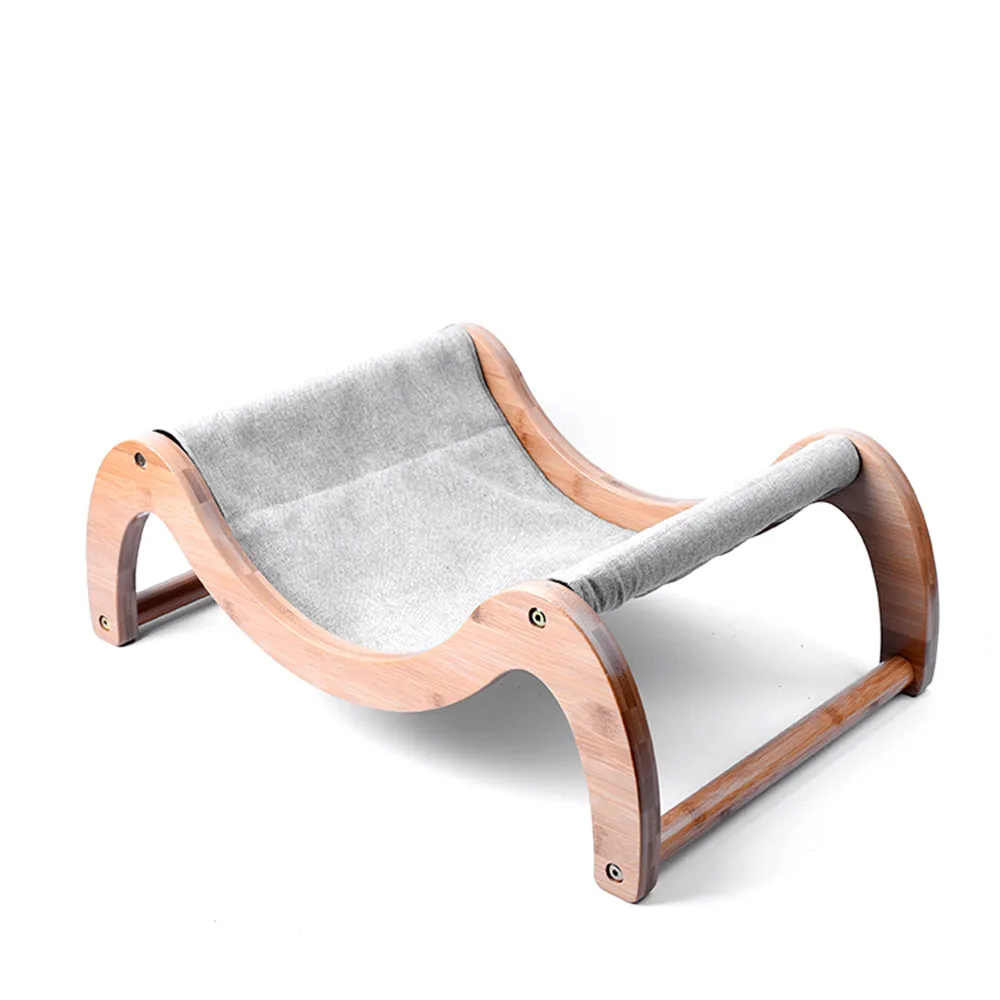 INSTACHEW Raunji Cat Hammock for Small to Medium Pets, Durable Flat Bed with Bamboo Wooden Frame, Mouldable Linen, and Breathable Mesh Mat for Kitten or Puppy