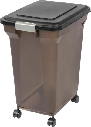 IRIS USA Airtight Dog Food Storage Container, WeatherPro, Up to 40 lbs, Removable Wheels, for Dog Cat Bird and Other Pet Food Storage Bin, Keep Fresh, Translucent Body, Made in USA, Smoke/Black