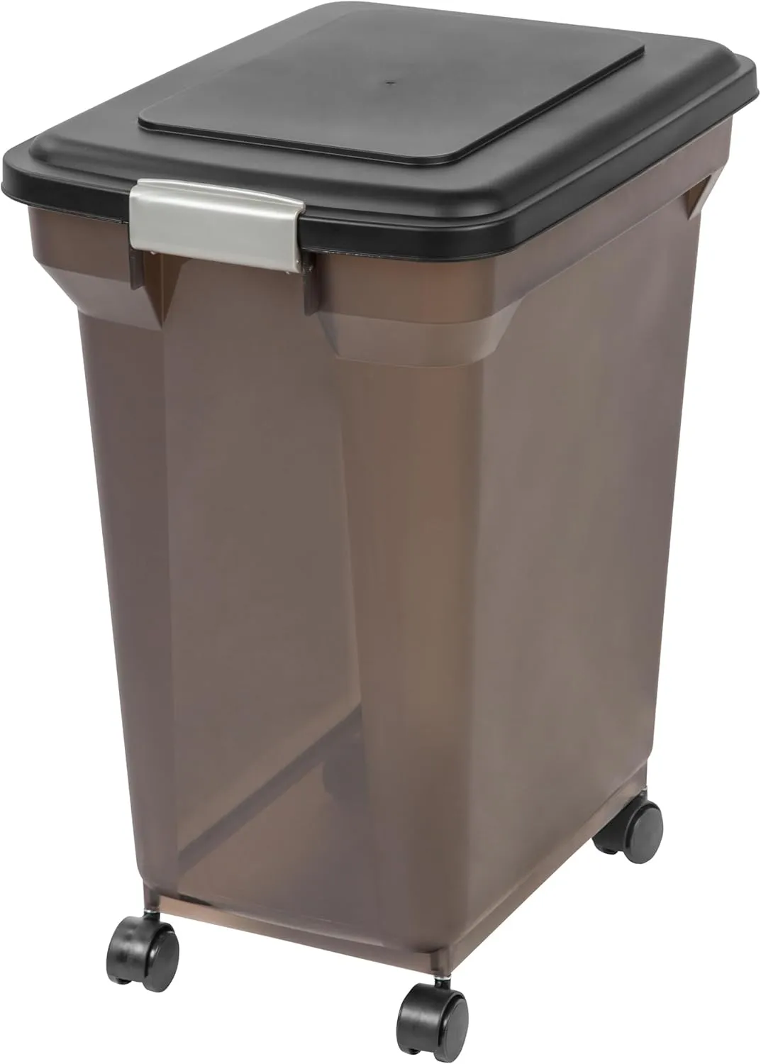 IRIS USA Airtight Dog Food Storage Container, WeatherPro, Up to 40 lbs, Removable Wheels, for Dog Cat Bird and Other Pet Food Storage Bin, Keep Fresh, Translucent Body, Made in USA, Smoke/Black