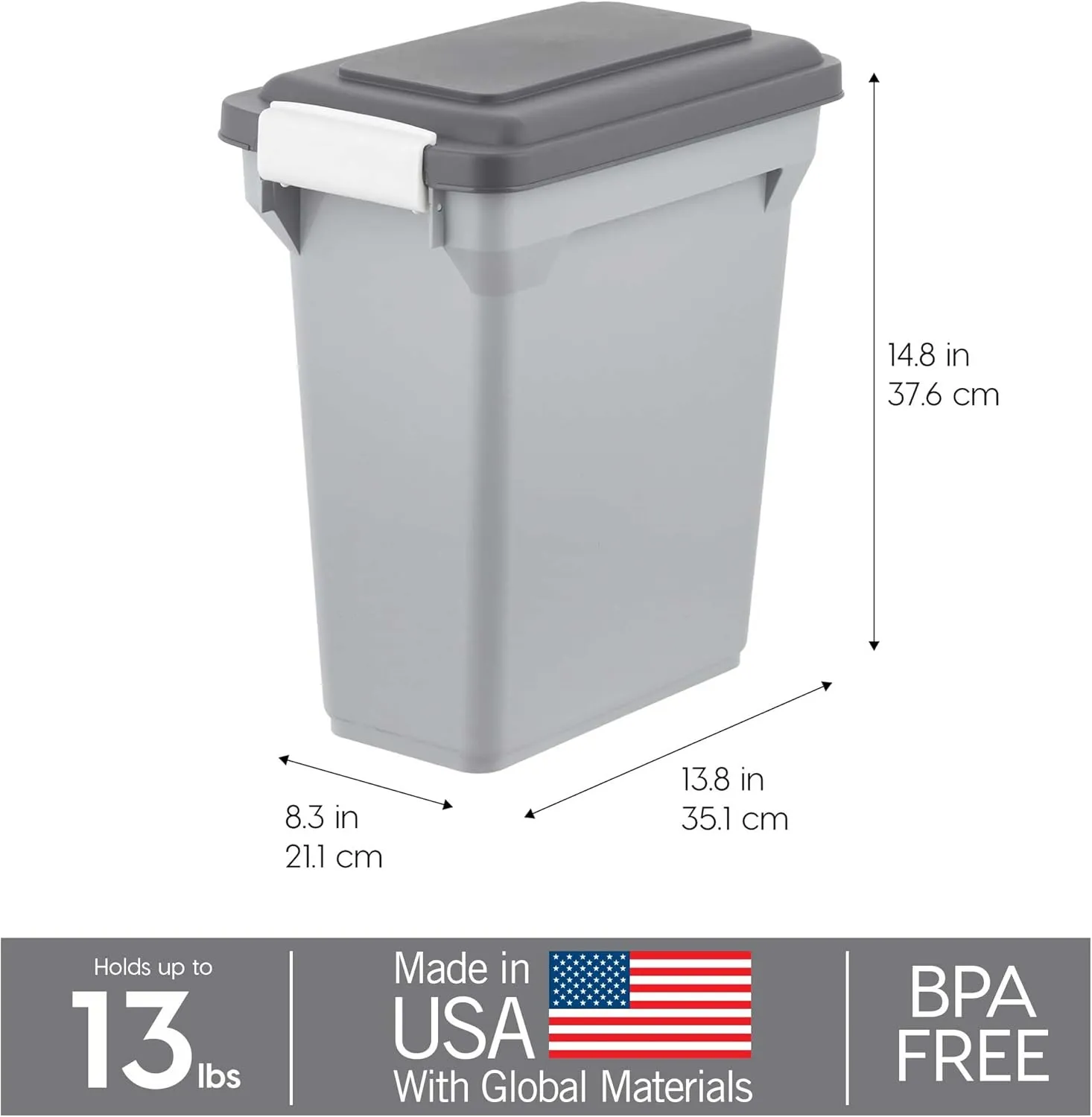 IRIS USA Dog Food Storage Container, Airtight Lid, 2-Cup Scoop, Up to 13 Pounds Pet Food Storage, Versatile Pet Food Bin, Treats, BPA Free, Gray/Dark Gray