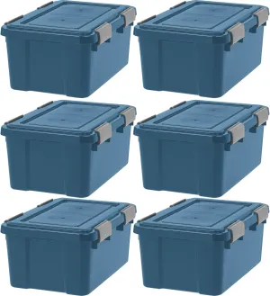 IRIS USA WeatherPro 19 Qt Eco-Friendly Storage Bins with Lids, 6 Pack, BPA-Free Plastic Gasket Box with Tight Latch and Seal, Stackable Nestable Tote Tub - Navy