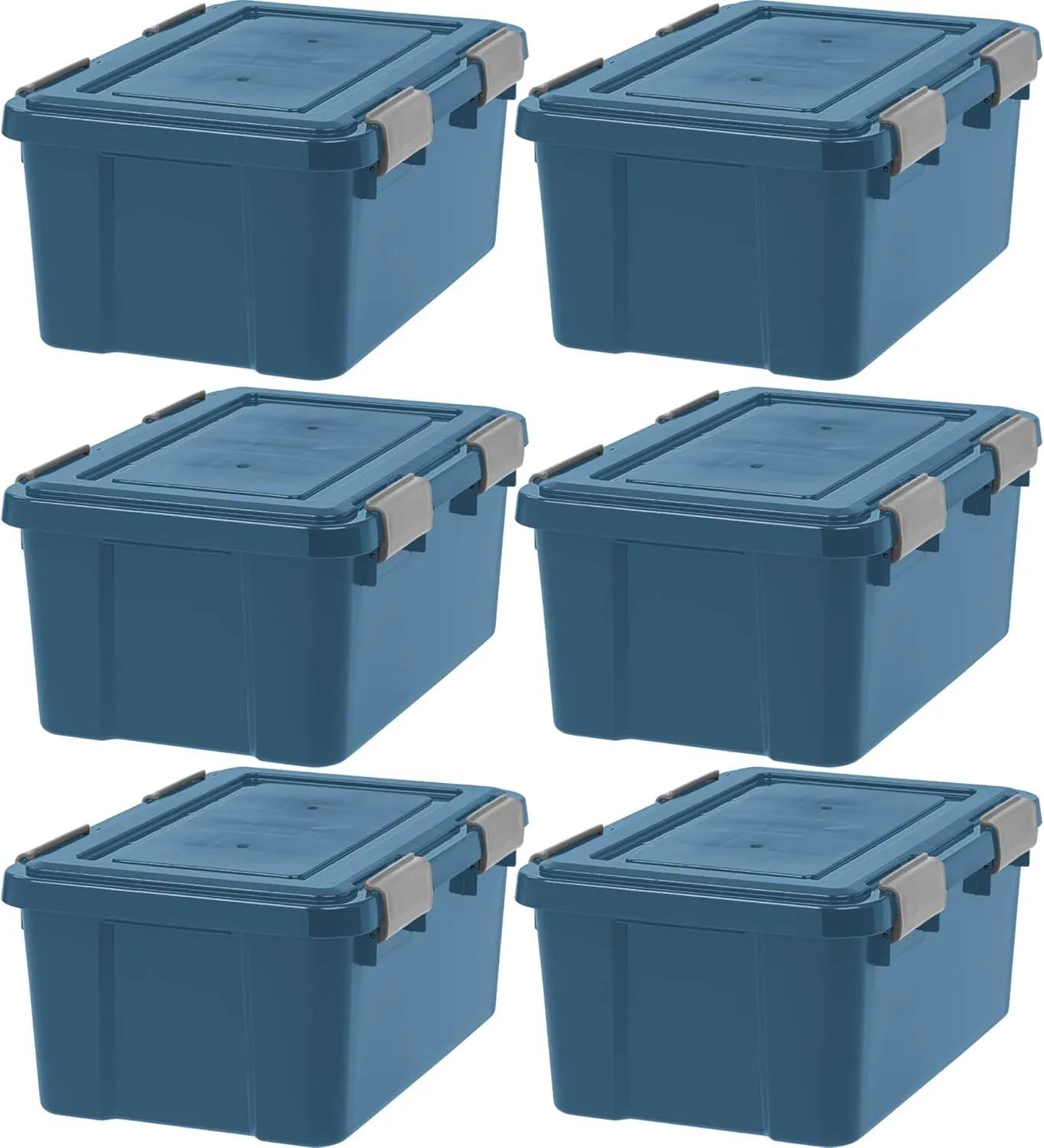 IRIS USA WeatherPro 19 Qt Eco-Friendly Storage Bins with Lids, 6 Pack, BPA-Free Plastic Gasket Box with Tight Latch and Seal, Stackable Nestable Tote Tub - Navy