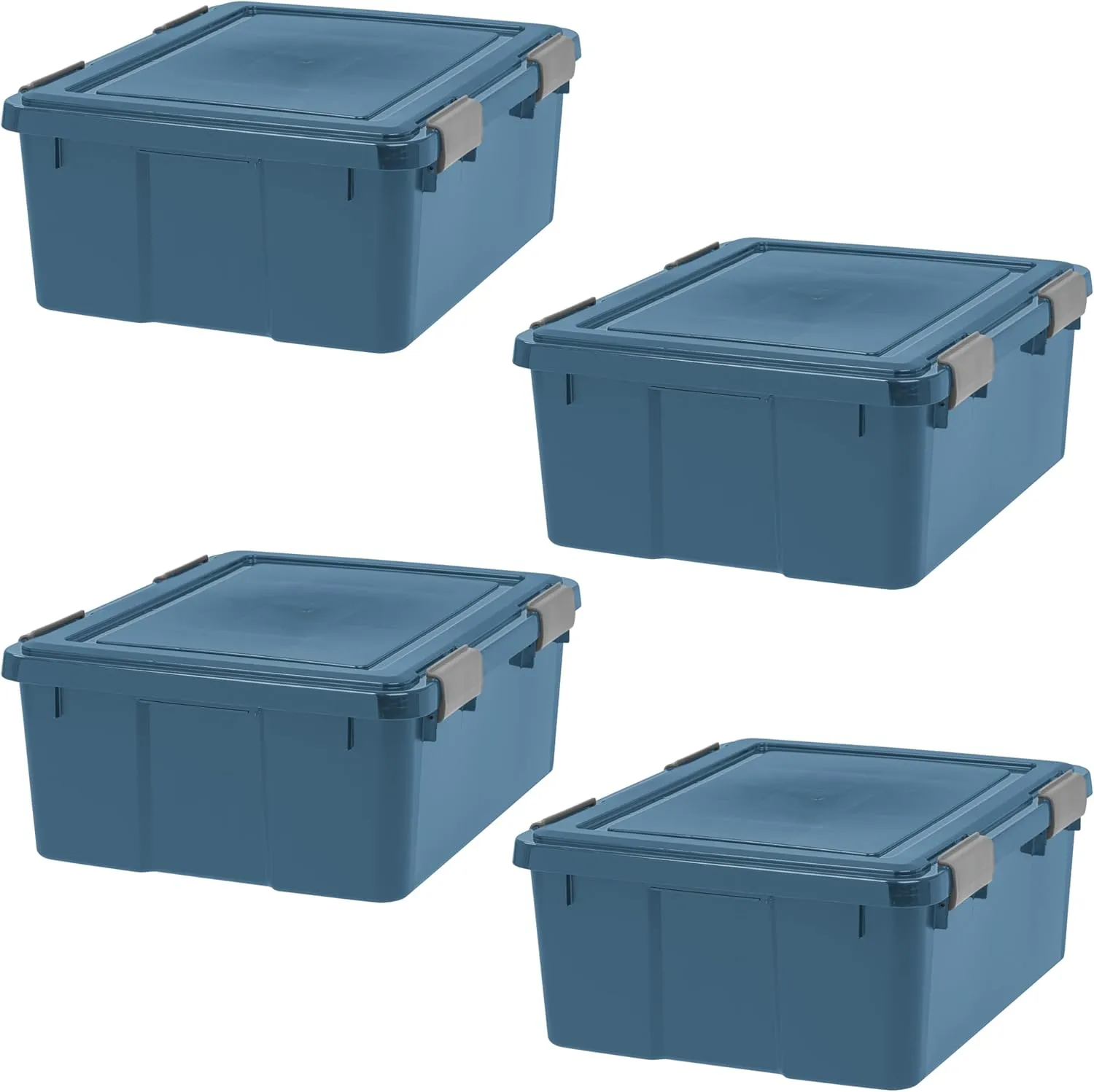 IRIS USA WeatherPro 31 Qt Eco-Friendly Storage Bins with Lids, 4 Pack, BPA-Free Plastic Gasket Box with Tight Latch and Seal, Stackable Nestable Tote Tub - Navy