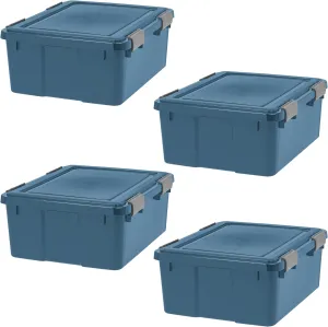 IRIS USA WeatherPro 31 Qt Eco-Friendly Storage Bins with Lids, 4 Pack, BPA-Free Plastic Gasket Box with Tight Latch and Seal, Stackable Nestable Tote Tub - Navy
