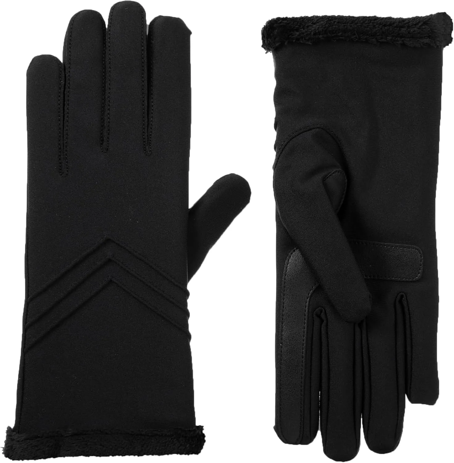 Isotoner Women's Spandex Chevron Gloves – Microluxe Lining, smartDri, Touchscreen, Water Repellent, Black, Large/XL