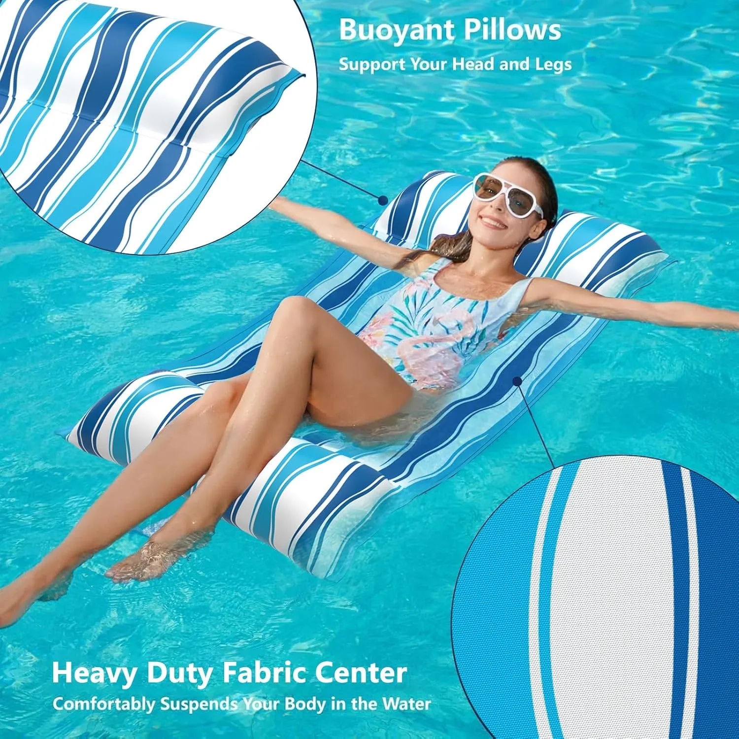 Jasonwell Water Hammock Pool Floats - 2PACK Fabric Inflatable Pool Hammock Float Floaties 4 in 1 (Saddle Lounge Chair Drifter) Lake Beach Floating Loungers Swimming Pool Rafts Toys for Adults