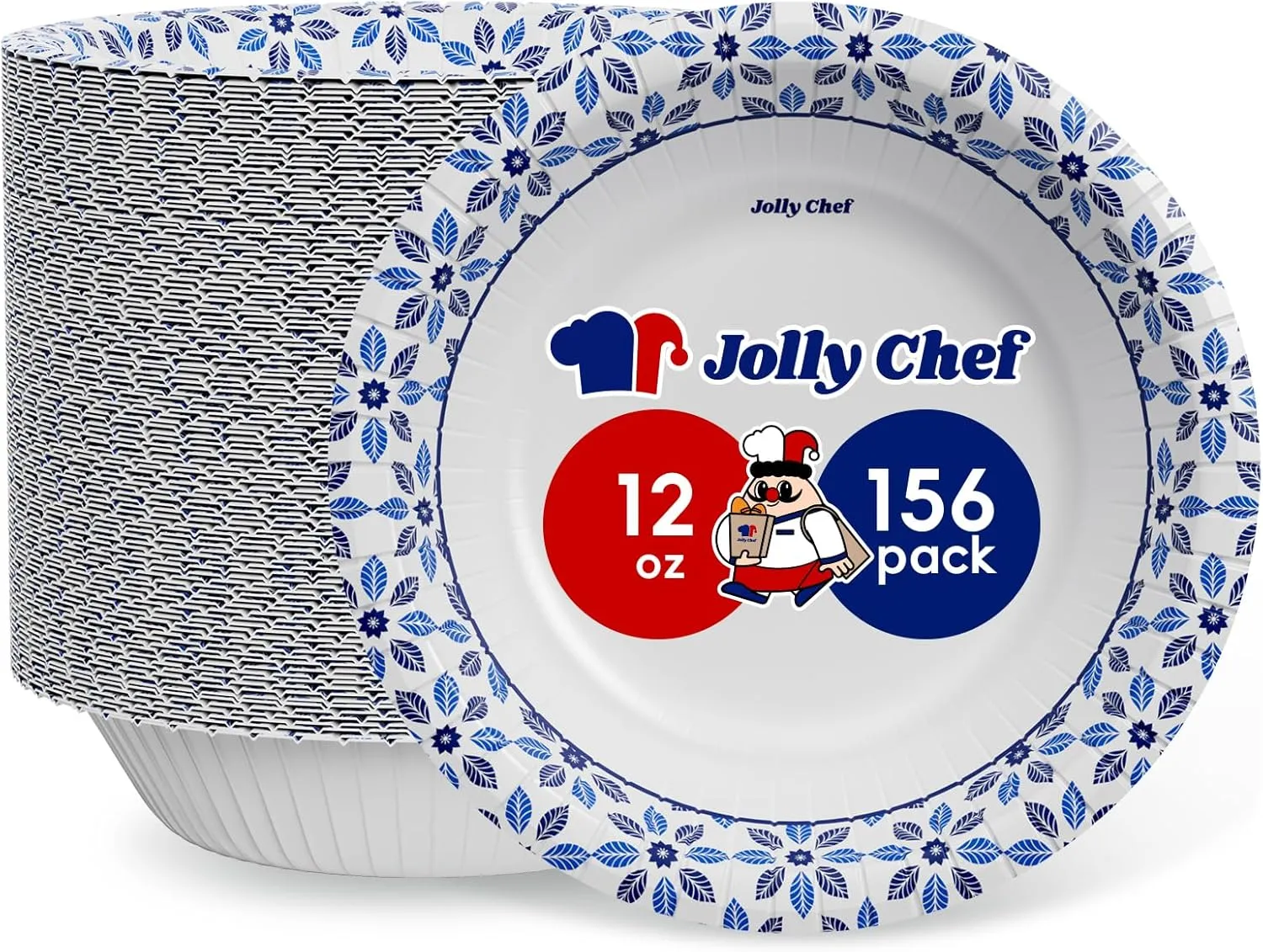 JOLLY CHEF 156 Count Paper Bowls 12 oz Soak Proof, Heavy Duty Printed Disposable Small Bowls Bulk for Dinner or Lunch