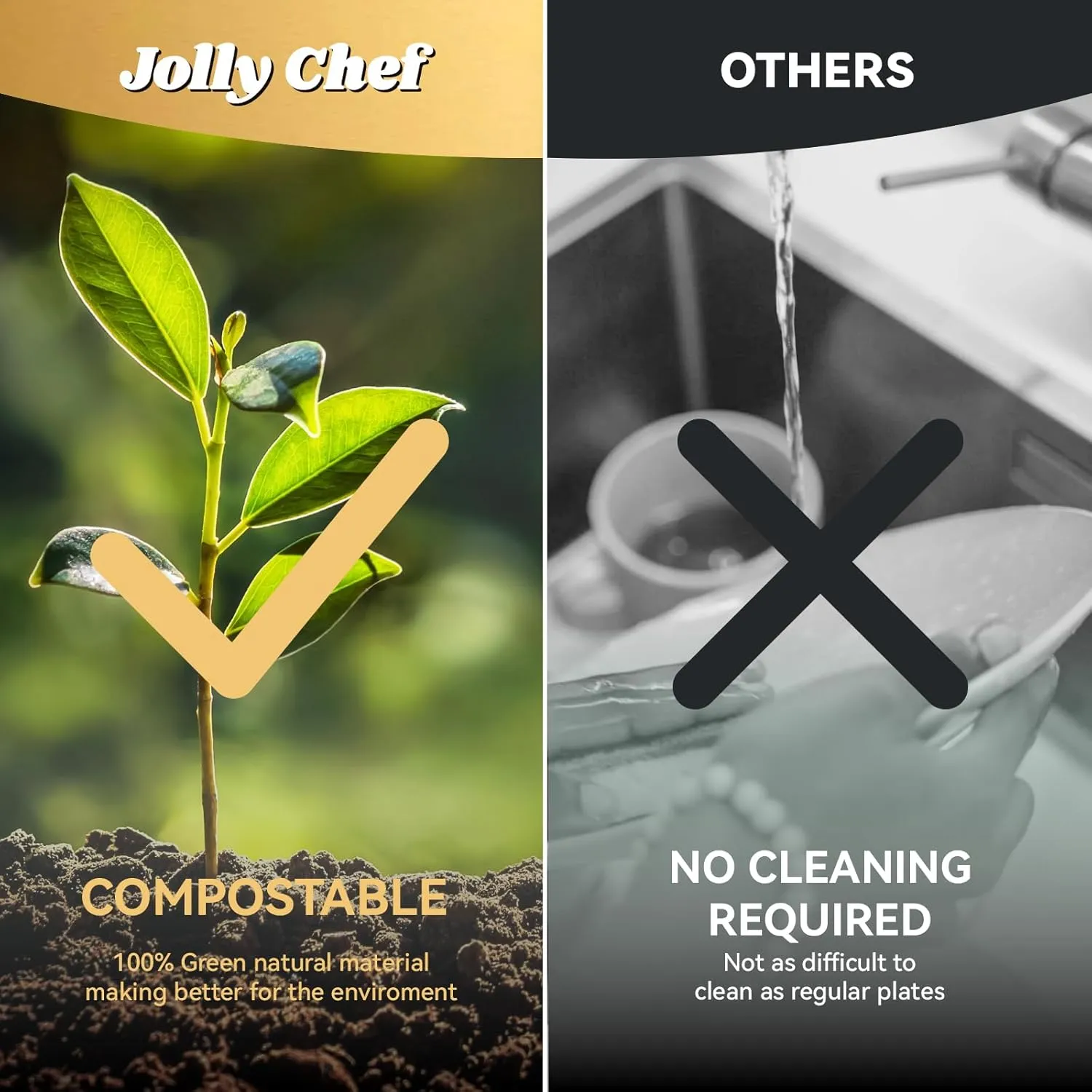 JOLLY CHEF Compostable 𝟱 Compartment Paper Plates 𝟭𝟭 * 𝟴 𝗶𝗻𝗰𝗵 [𝟭𝟬𝟬 𝗣𝗮𝗰𝗸] Heavy Duty White Divided Disposable Plate Eco-Friendly Biodegradable Containers Food Tray for Party Lunch Buffet