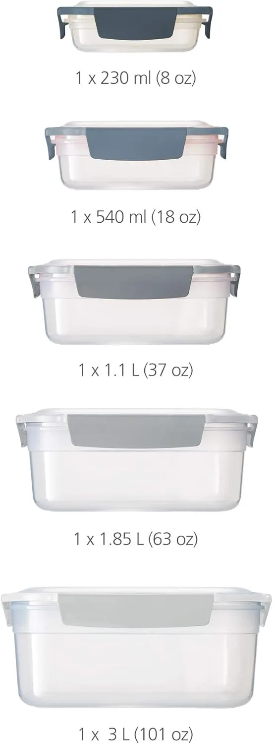 Joseph Joseph Nest Lock Plastic BPA Free Food Storage Container Set with Lockable Airtight Leakproof Lids, 10-Piece, Sky