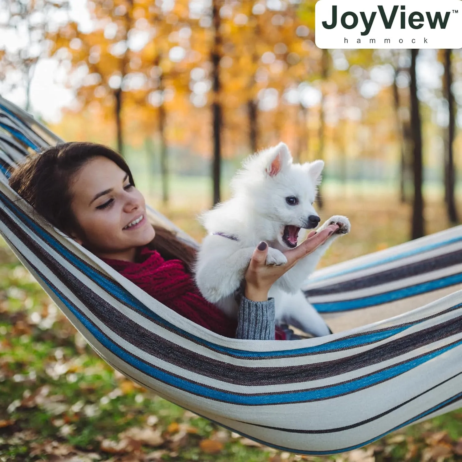 JoyView Brazilian Double Hammock with Hanging Ropes Extra Large 86.6x59” Portable Cotton Hammock for Patio Backyard Porch 450LBS Weight Capacity Perfect for Outdoor/Indoor - Natural White