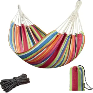 JoyView Brazilian Hammock for Single Preson Portable Hammock with Hanging Ropes & Carry Bag Large 78.8x39.4” Cotton Hammock for Patio 300LBS Capacity Perfect for Outdoor/Indoor - Color Stripes