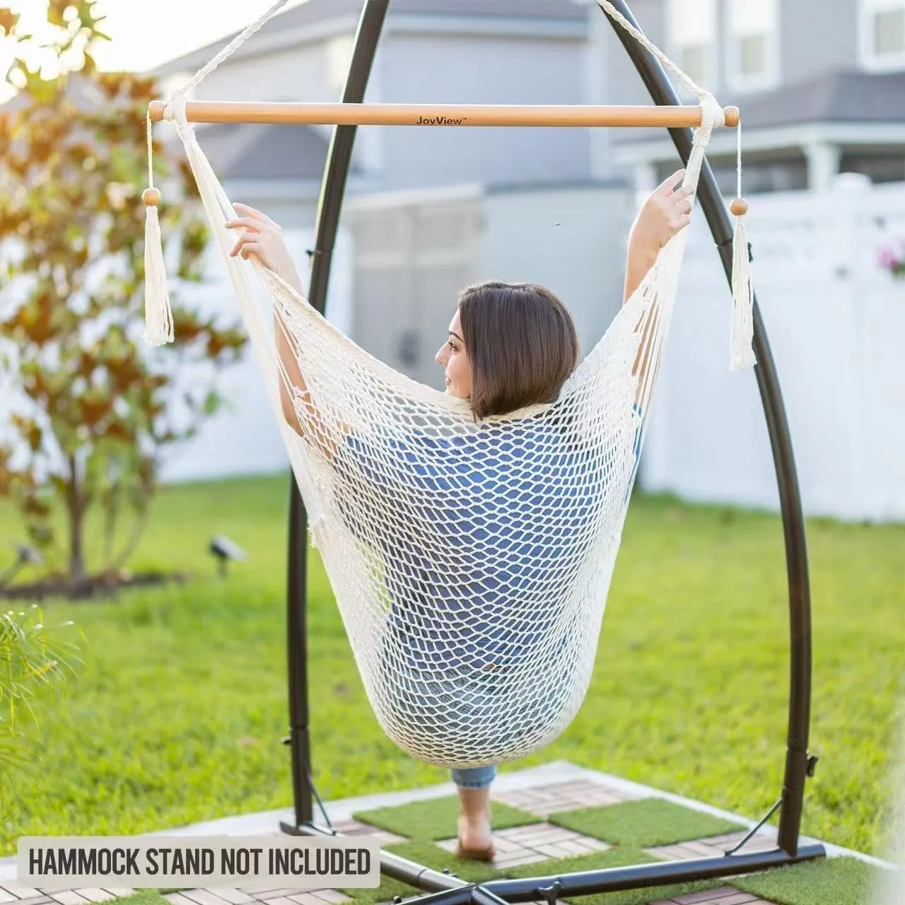 JoyView Hammock Chair with Spreader Bar Caribbean Hammock Swing Chair 300 LBS Weight Capacity XL Rope Hanging Chair for Outdoor Indoor Garden Yard - Brown