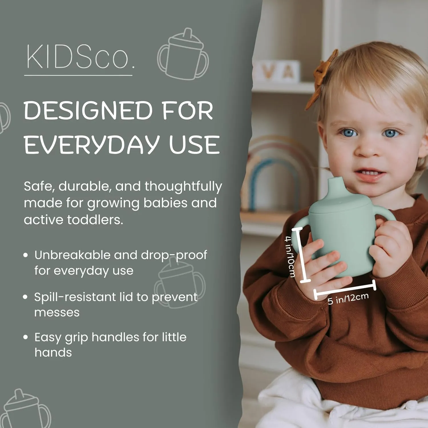 KIDSco Silicone Baby Sippy Cups Unbreakable Training Cup with Easy Grip Handles, a Soft Spout No Spill Proof for Transition Babies 6 month 6  6-12 Months First Year Old Toddler - Toddlers 1-3 |2-PACK|